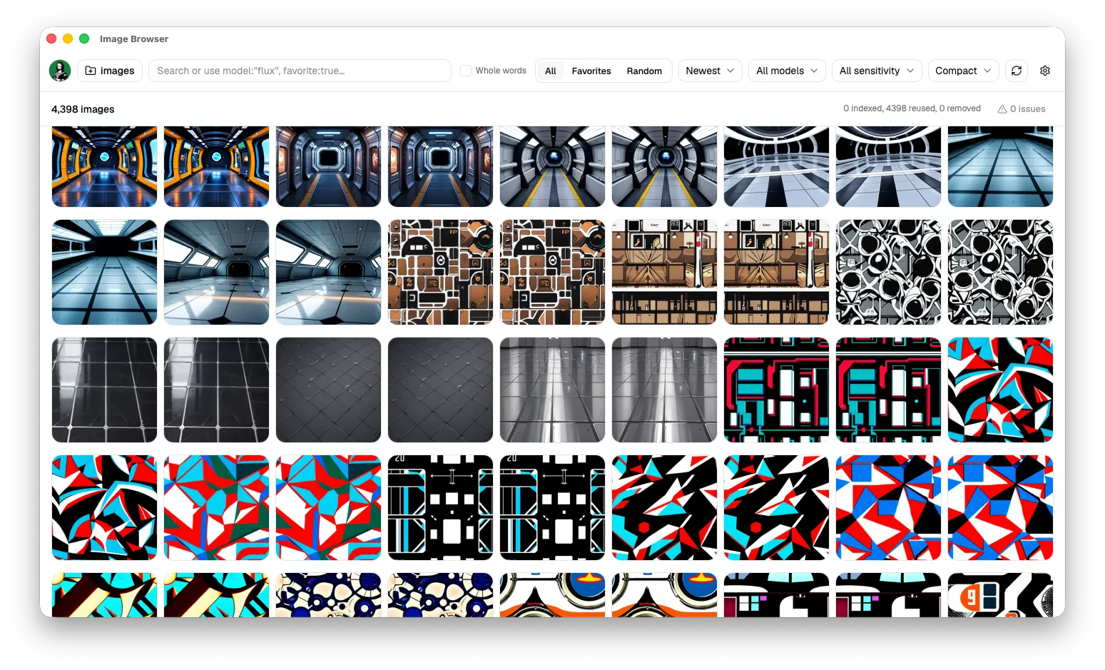 Image Browser with an image grid, search, and model filters